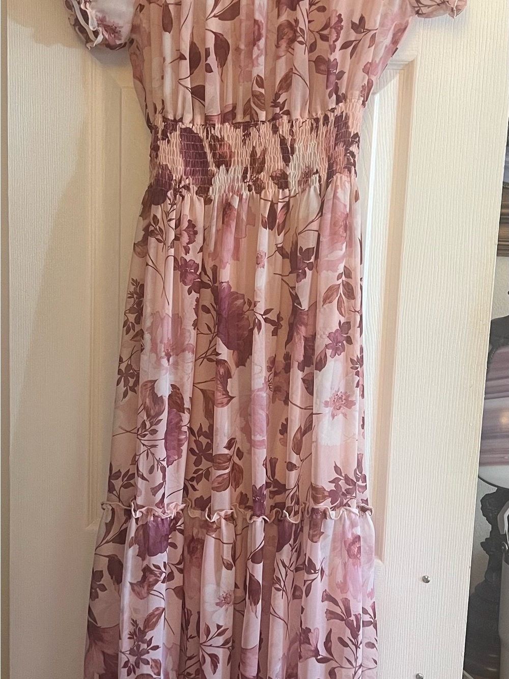 Kate and Lily Floral Pink Maxi Dress with Smocked Waist